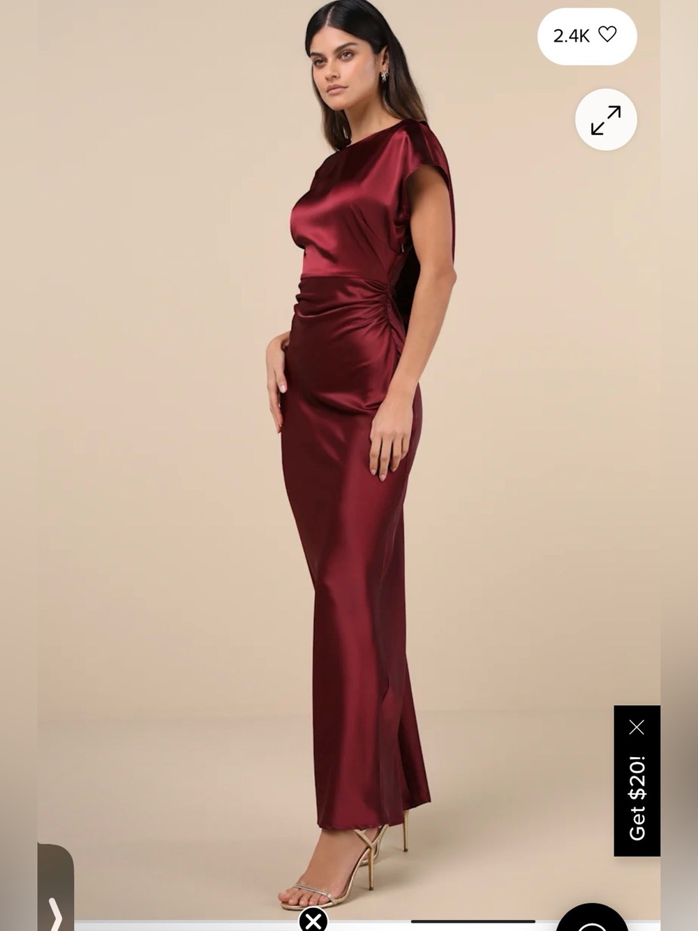 Lulu’s Captivating Presence Wine Red Satin Cowl Back Maxi Dress